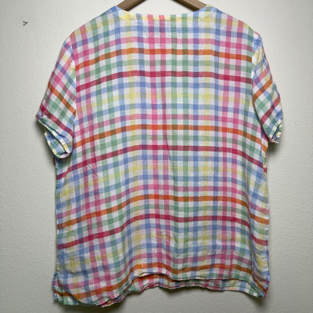 Talbots Women 100% Linen Top‎ XL Multi-Color Gingham Picnic Whimsy Resort - Picture 7 of 8